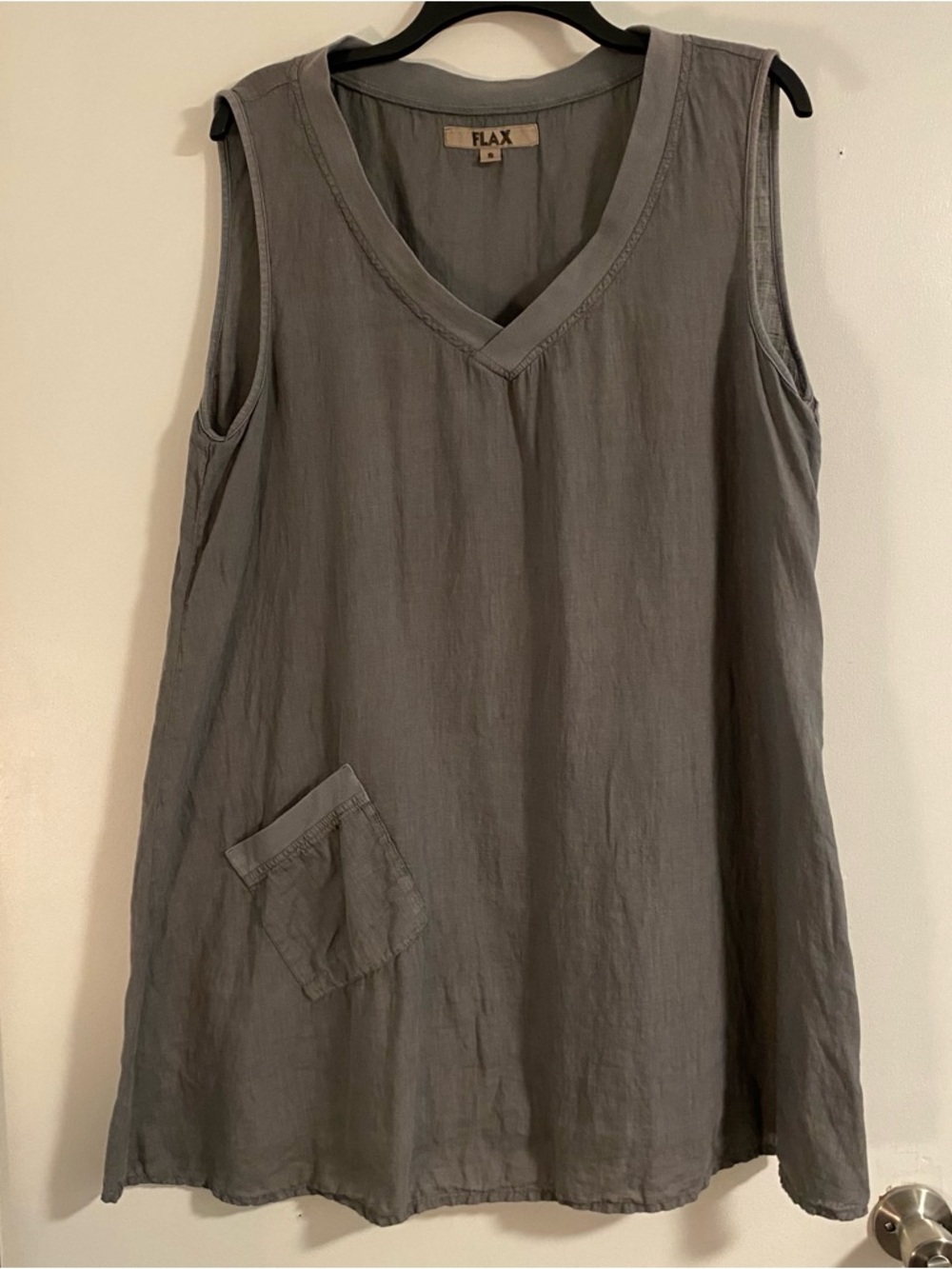 FLAX 100% Linen Sleeveless Dress Gray Womens S Boho Lagenlook Cottage Core Light